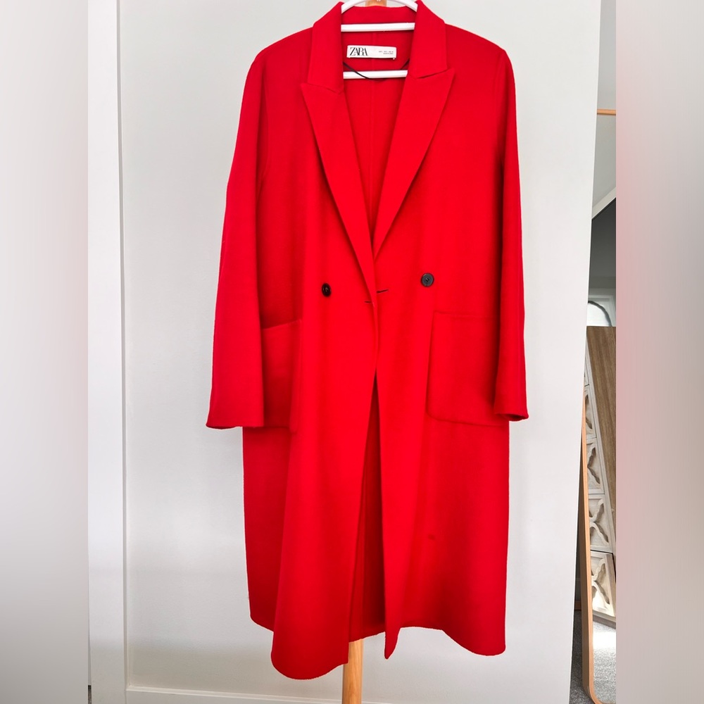 Zara Women's Red Wool Blend Long Coat